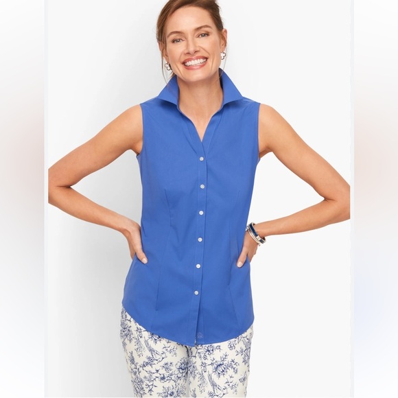 Talbots Royal Blue Sleeveless Button-Down Wrinkle Resistant Shirt - Picture 1 of 7
